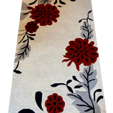 Modern Red Flower Wool Rug